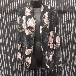 Black Cardigan with Pink Floral Design